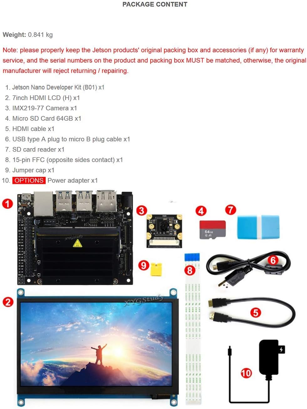 Jetson Nano Developer Kit (B01) Pequeña computadora potente para placa de desarrollo de IA + pantalla LCD IPS táctil HDMI de 7 pulgadas, micro