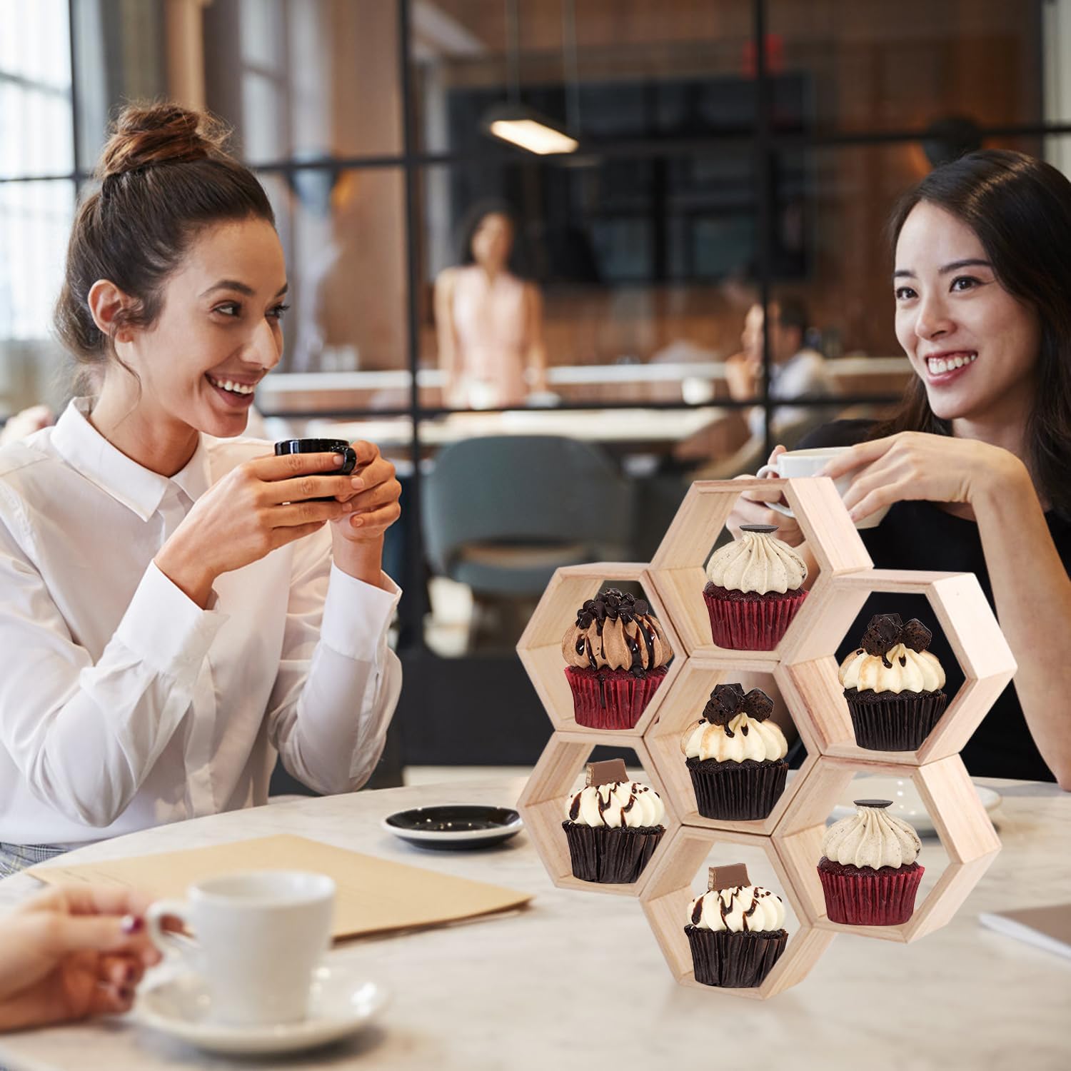 8 soportes para cupcakes de panal, soporte de madera para cupcakes de panal, soporte hexagonal para cupcakes para baby showers, niños y niñas,