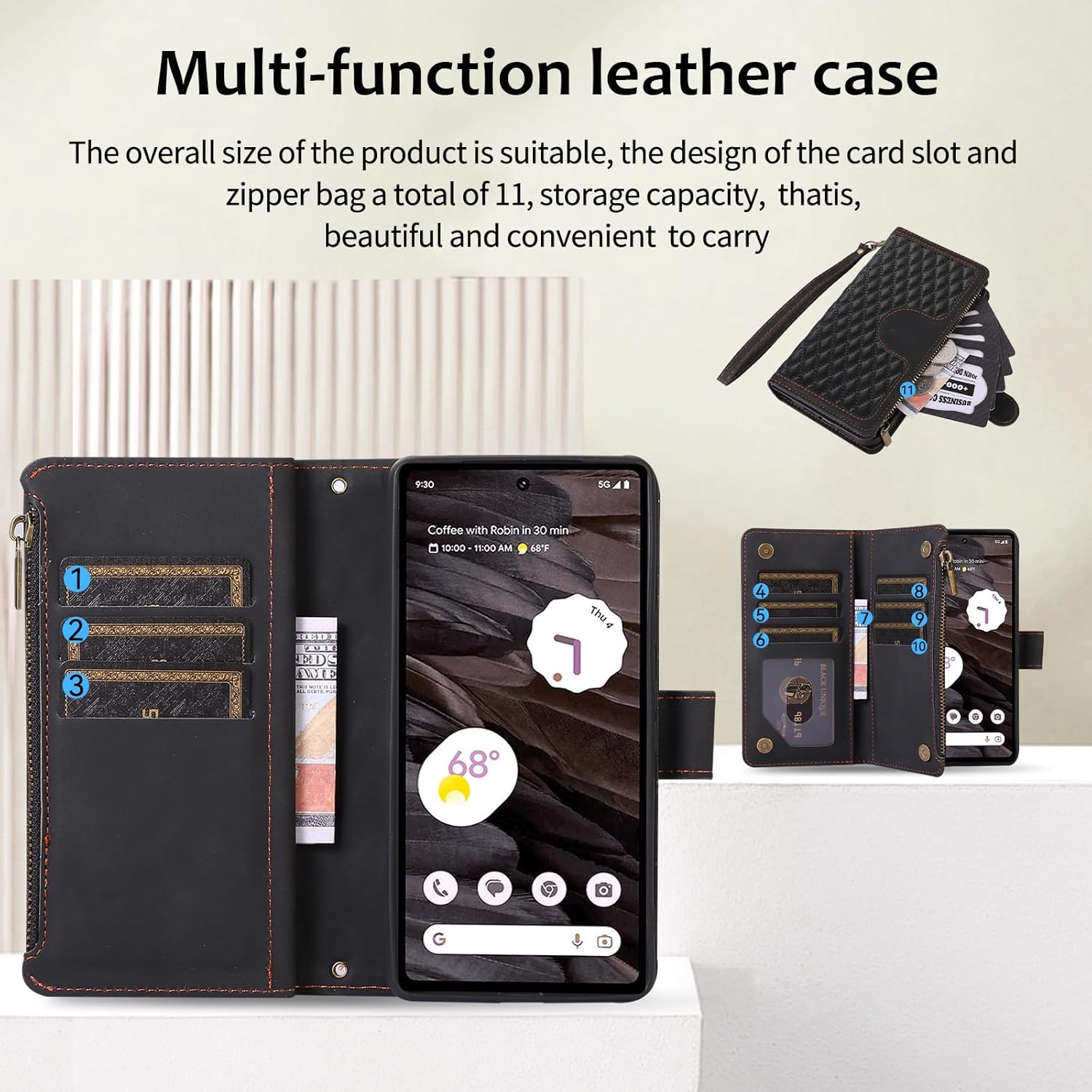 Asuwish Funda para teléfono para Google Pixel 6 Pro con protector de pantalla de vidrio templado y correa para la muñeca, cremallera abatible,