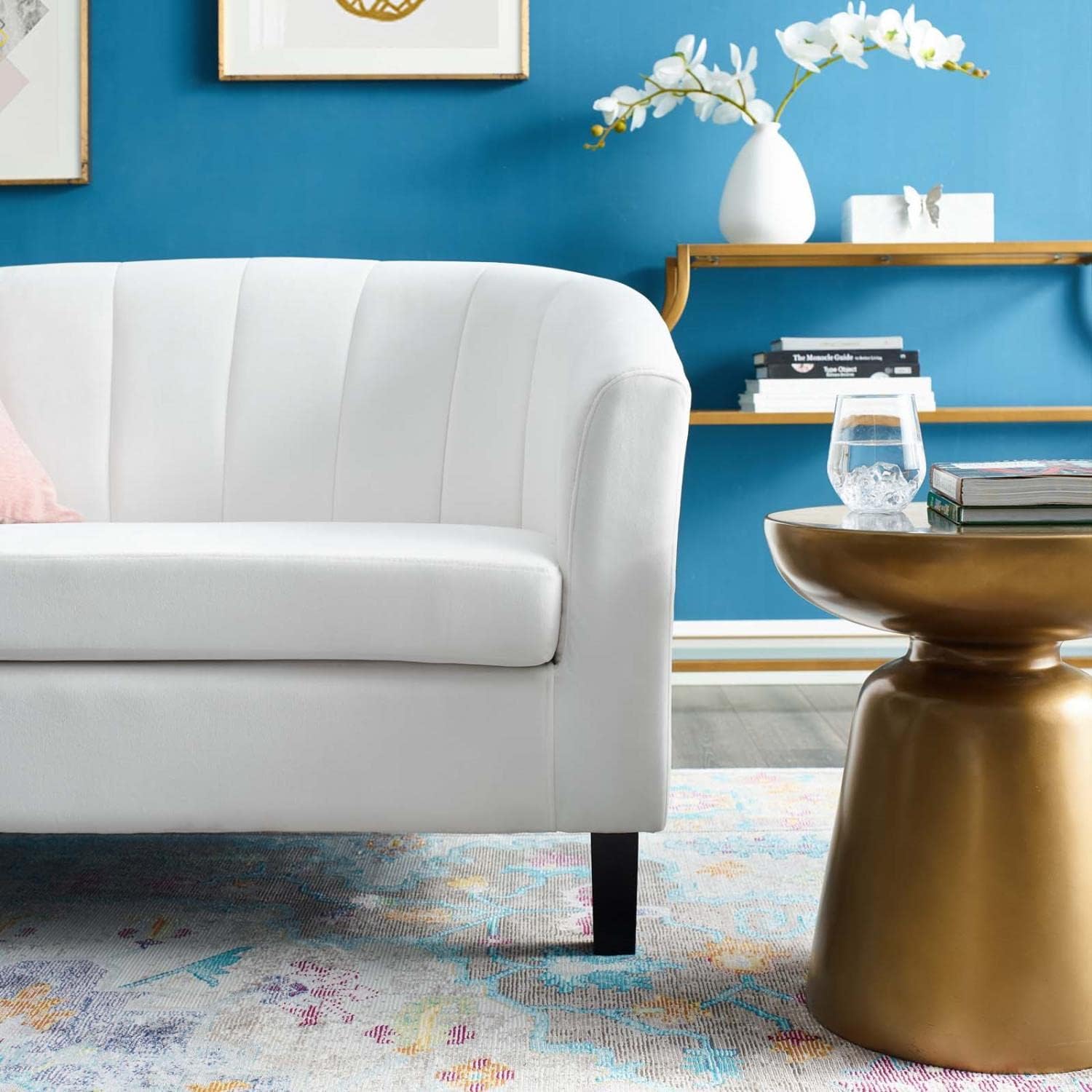 Modway Prospect Channel – Sofá biplaza tapizado de terciopelo, color blanco