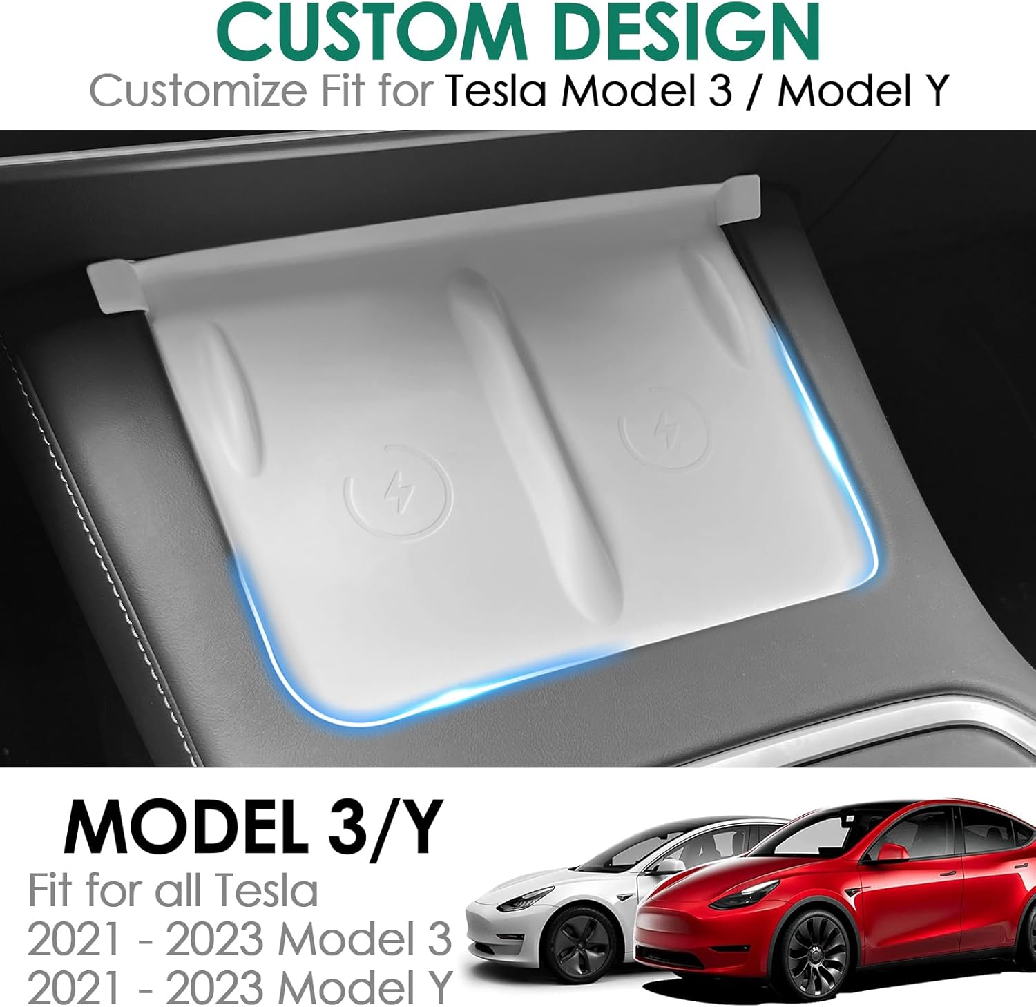 ONKENTET Alfombrilla de silicona de carga inalámbrica para consola central, compatible con Tesla Model 3, modelo Y 2023, 2022, 2021, accesorios