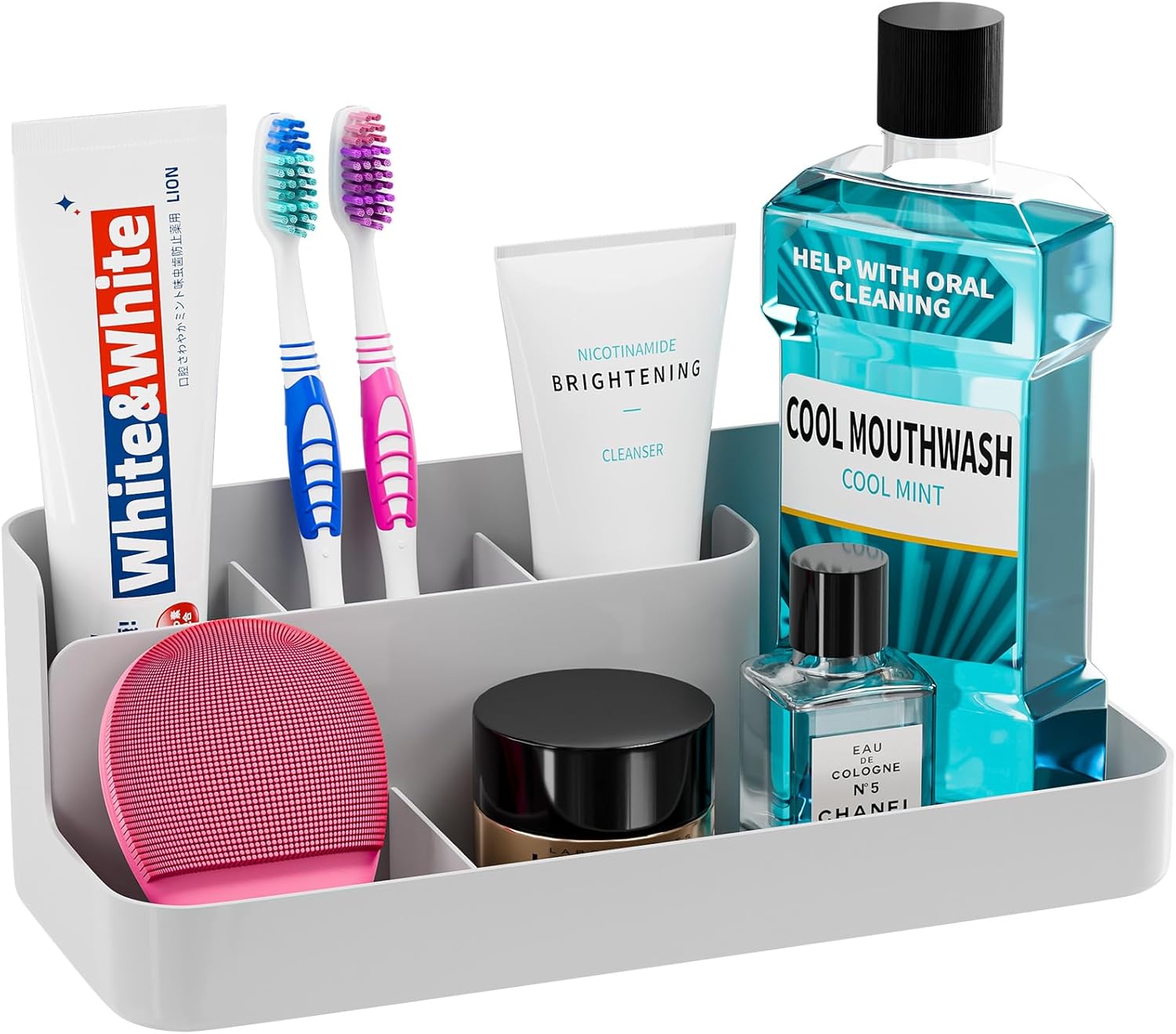 VITVITI Porta cepillos de dientes para baño, organizador de baño, encimera, organizador de encimera de baño con 5 compartimentos de almacenamiento