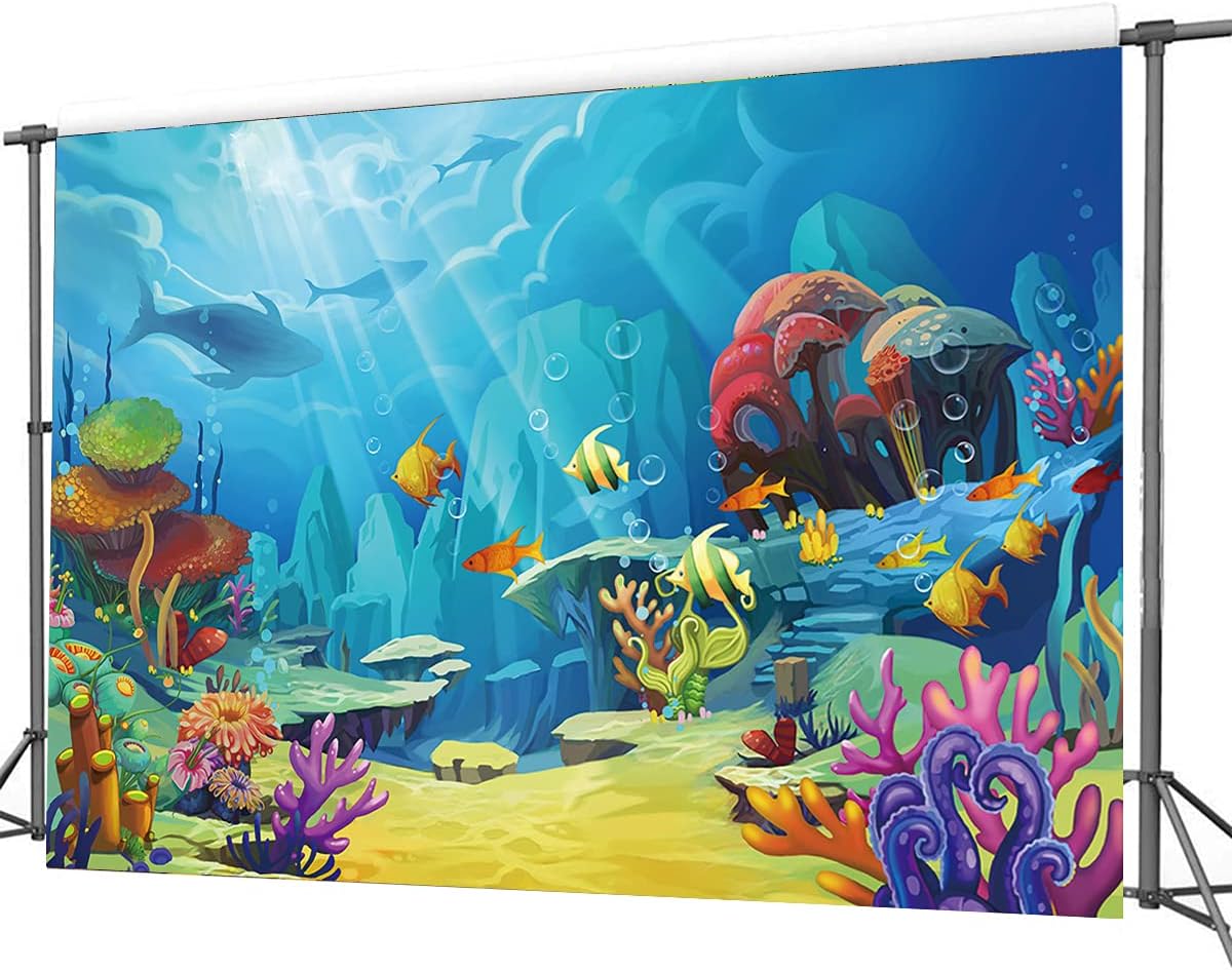CHAIYA Fondo de fondo bajo el mar, fondo de la sirena del océano para tema bajo el mar, baby shower, cabina de fotos, decoración de mesa de