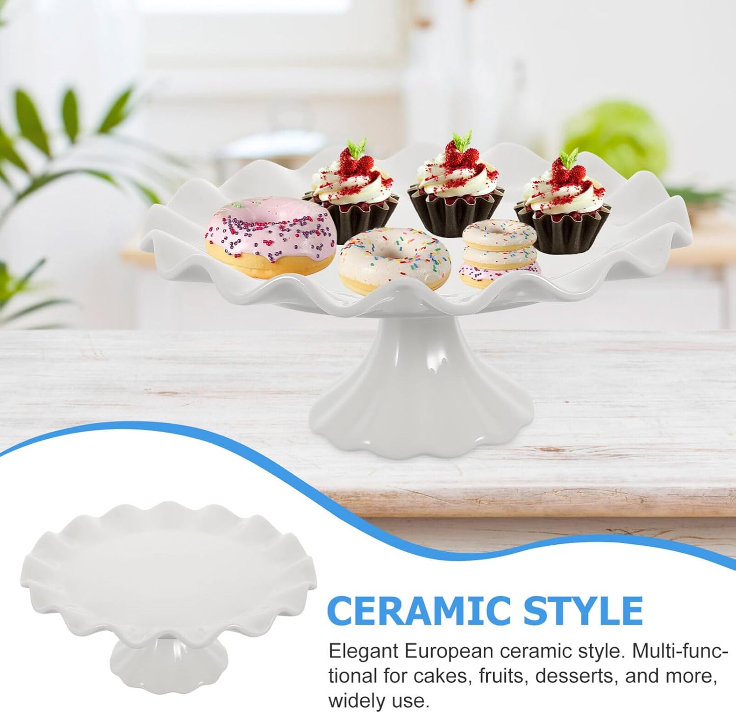 Zerodeko Soporte de cerámica para tartas, soporte de pastel de porcelana blanca, soportes para pasteles para fiesta de cumpleaños, soporte de pastel
