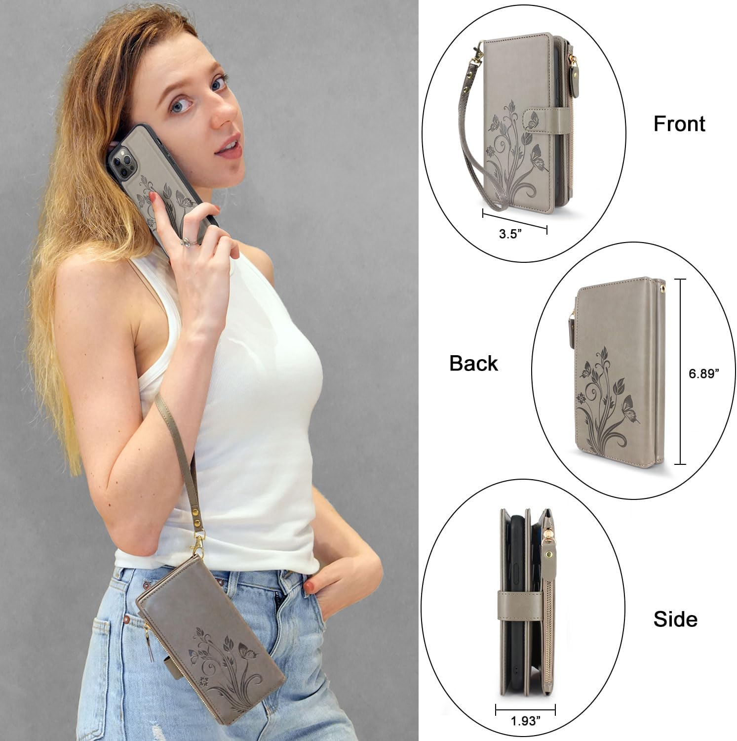 Lacass Funda compatible con iPhone 12 Pro Max 12 ranuras para tarjetas Funda para tarjetas de identificación y crédito, bolsillo con cremallera,