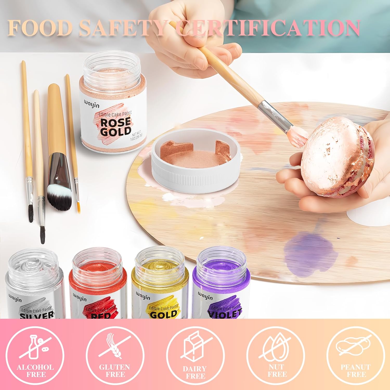Pintura metálica comestible de grado alimenticio para tartas, colorante alimentario, pintura Wayin con purpurina metálica comestible para decorar