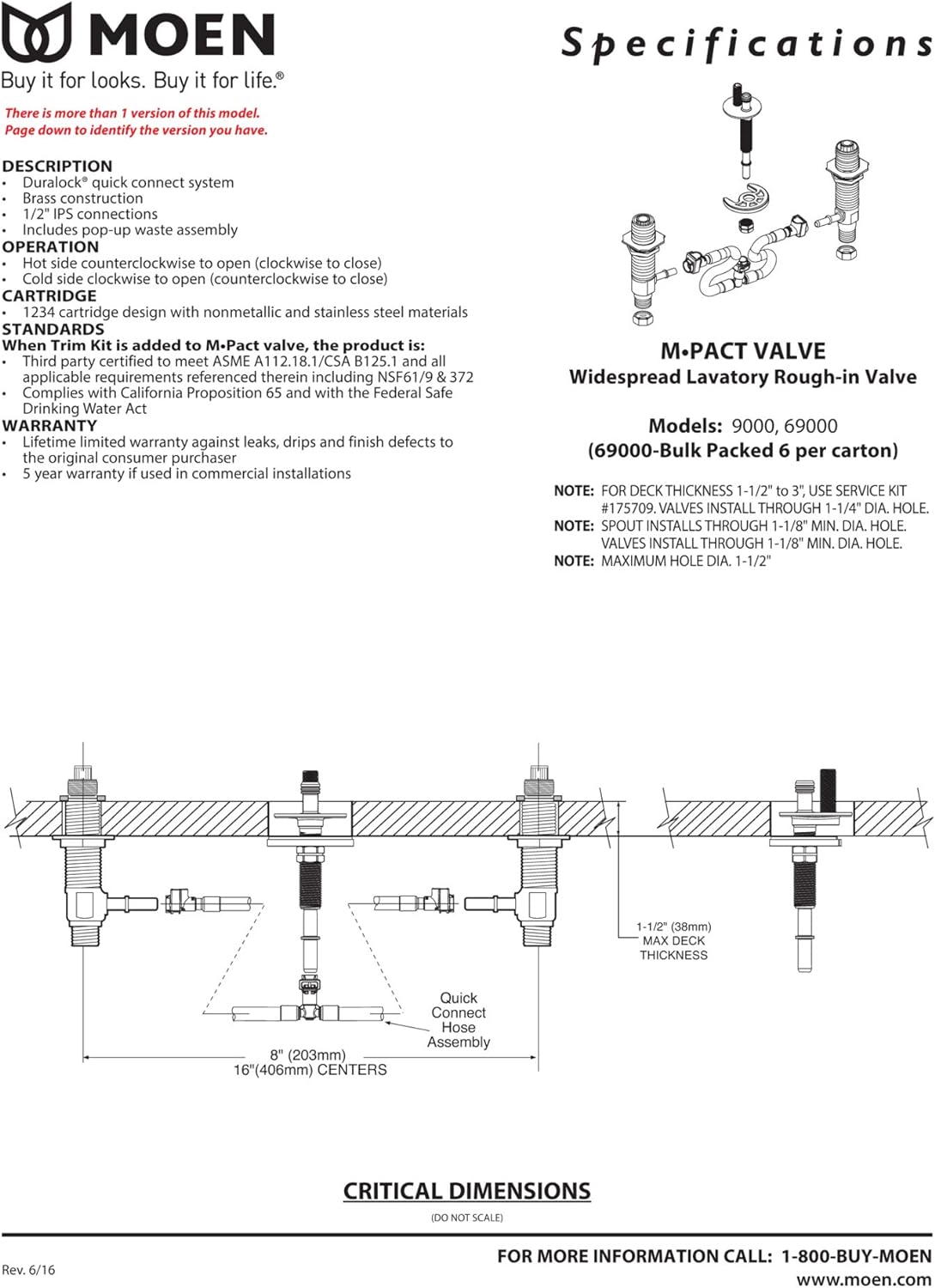 Moen T6905-9000 Voss Grifo de baño de dos manijas con válvula, cromado