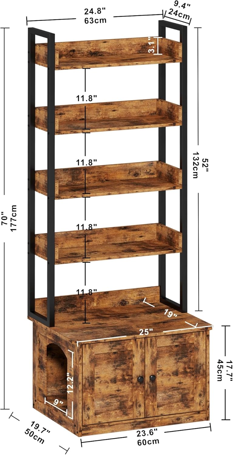 IRONCK Caja de arena con 4 estantes y puertas, muebles de casa para gatos de interior para la mayoría de cajas de arena, marrón vintage