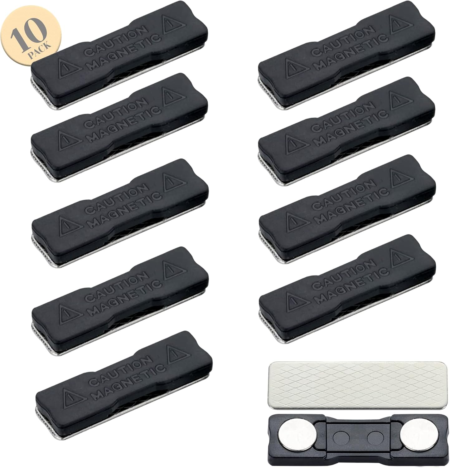 Performore Paquete de 10 imanes de etiqueta de nombre de 1.75 x 0.5 pulgadas con adhesivos 3M y placas traseras de acero inoxidable, insignia