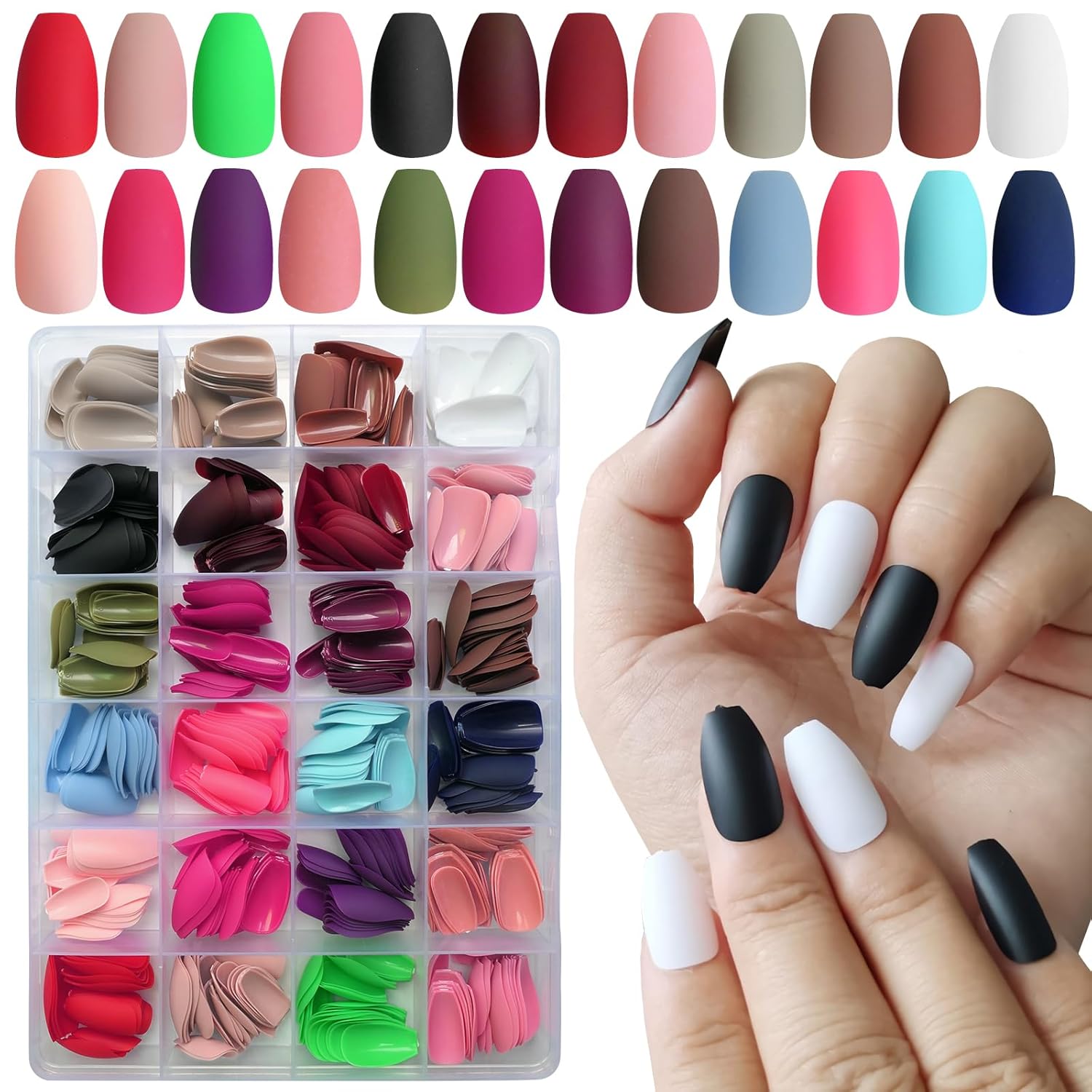 LoveOurHome 576 uñas postizas cortas a presión de ataúd, uñas postizas de color acrílico a presión, puntas de uñas postizas de cobertura completa,