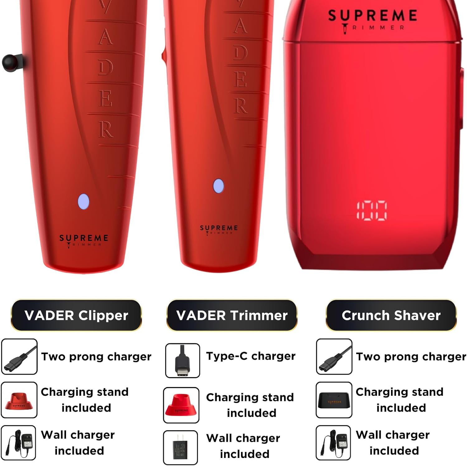 Supreme Trimmer Kit de peluquería 3 en 1  Vader Clipper, Vader Trimmer & Crunch Foil Shaver  Cortadora de barba profesional para hombres, cortadora
