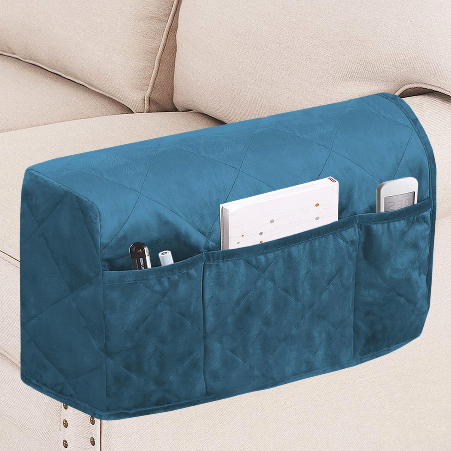 Turquoize Fundas de terciopelo para reposabrazos para sillas y sofás, fundas para reposabrazos de sofá reclinable con bolsillo lateral, fundas