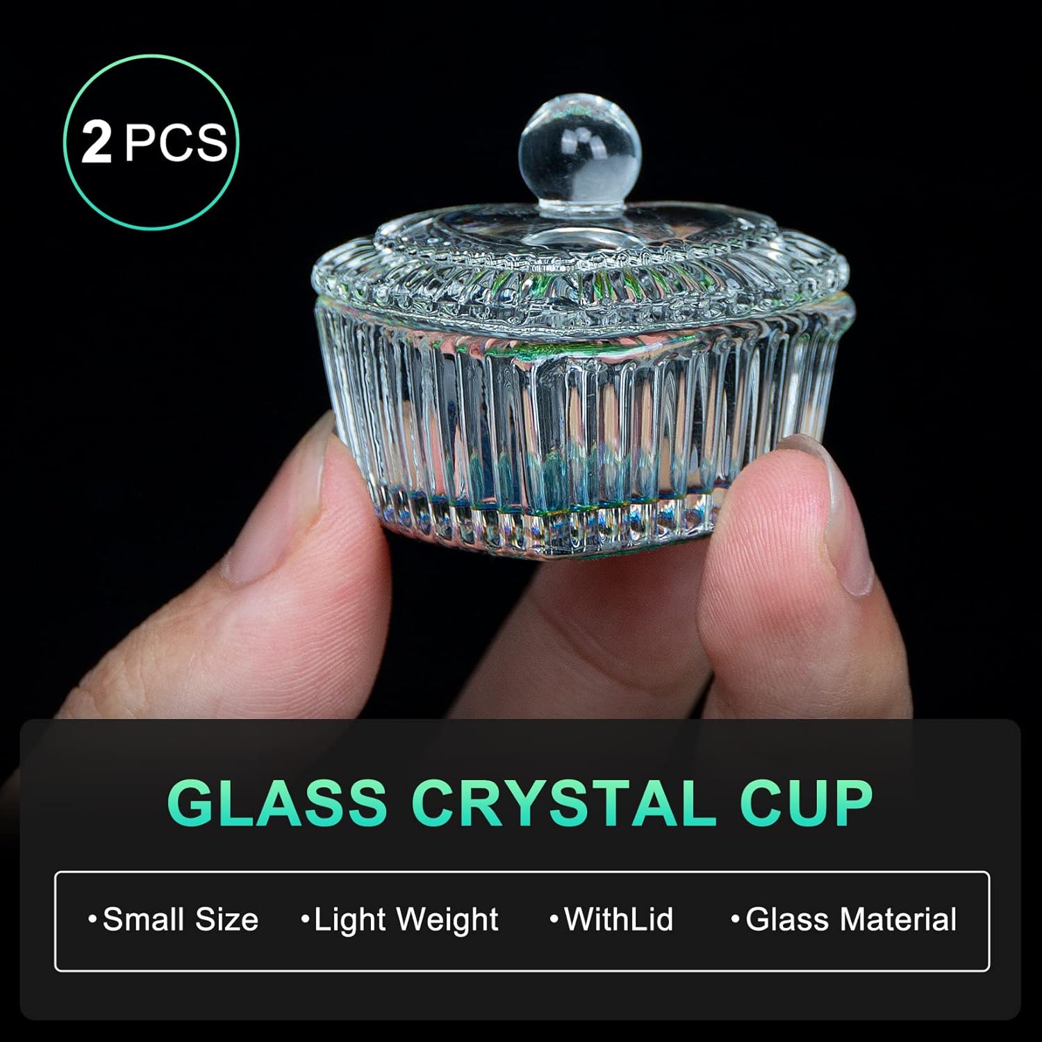 AORAEM 2 piezas de puntas de uñas Art Dappen Dish con tapa, polvo líquido acrílico, monómero, vaso de cristal, herramientas de cristalería para uso