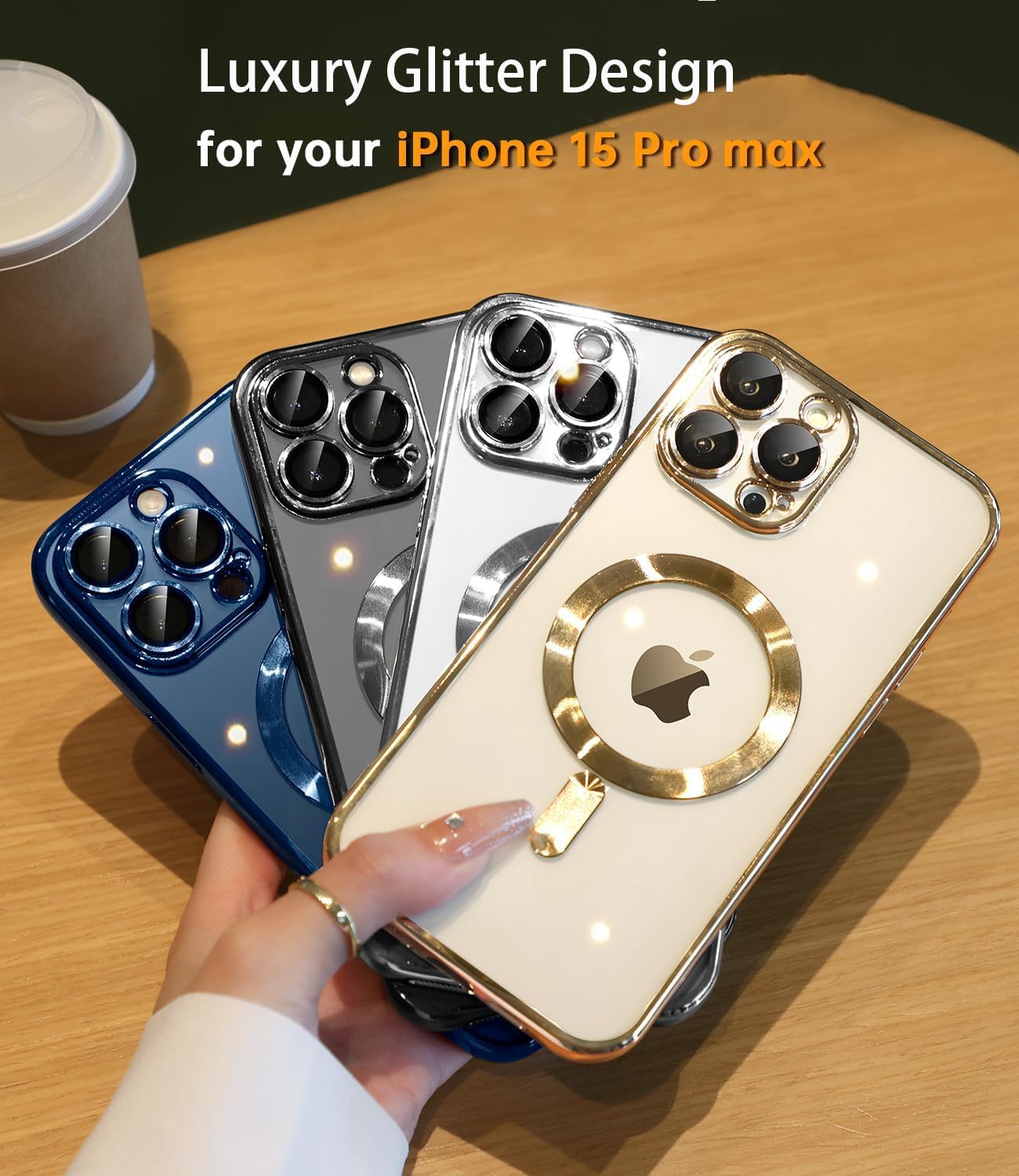 Funda para iPhone 15 Pro Max compatible con MagSafe Funda completa de protección de lente de cámara transparente para mujeres y hombres, magnética,