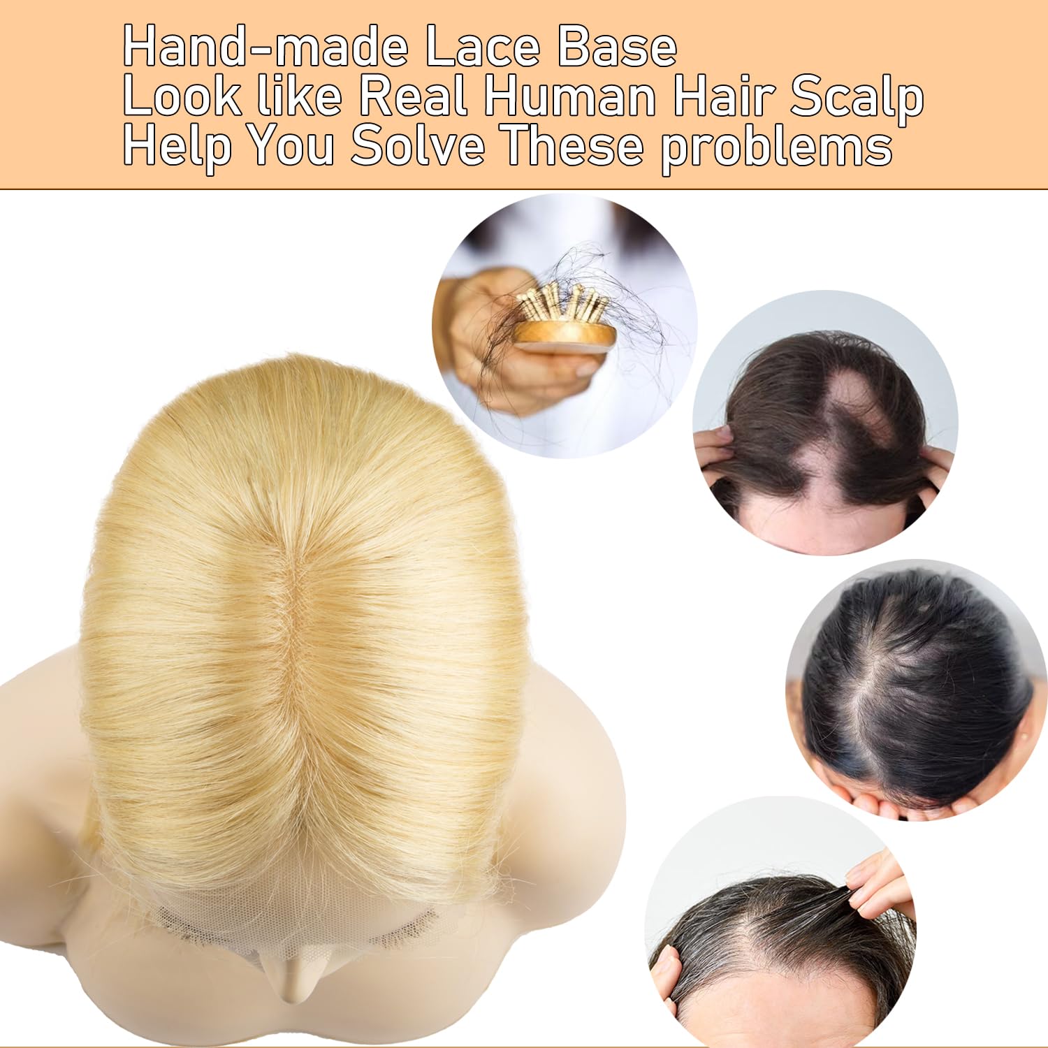Teresa – Parte superior de encaje frontal, postizo mono, cierre de cabello humano con clip, cabello atado a mano, piezas de cabello monofásico para