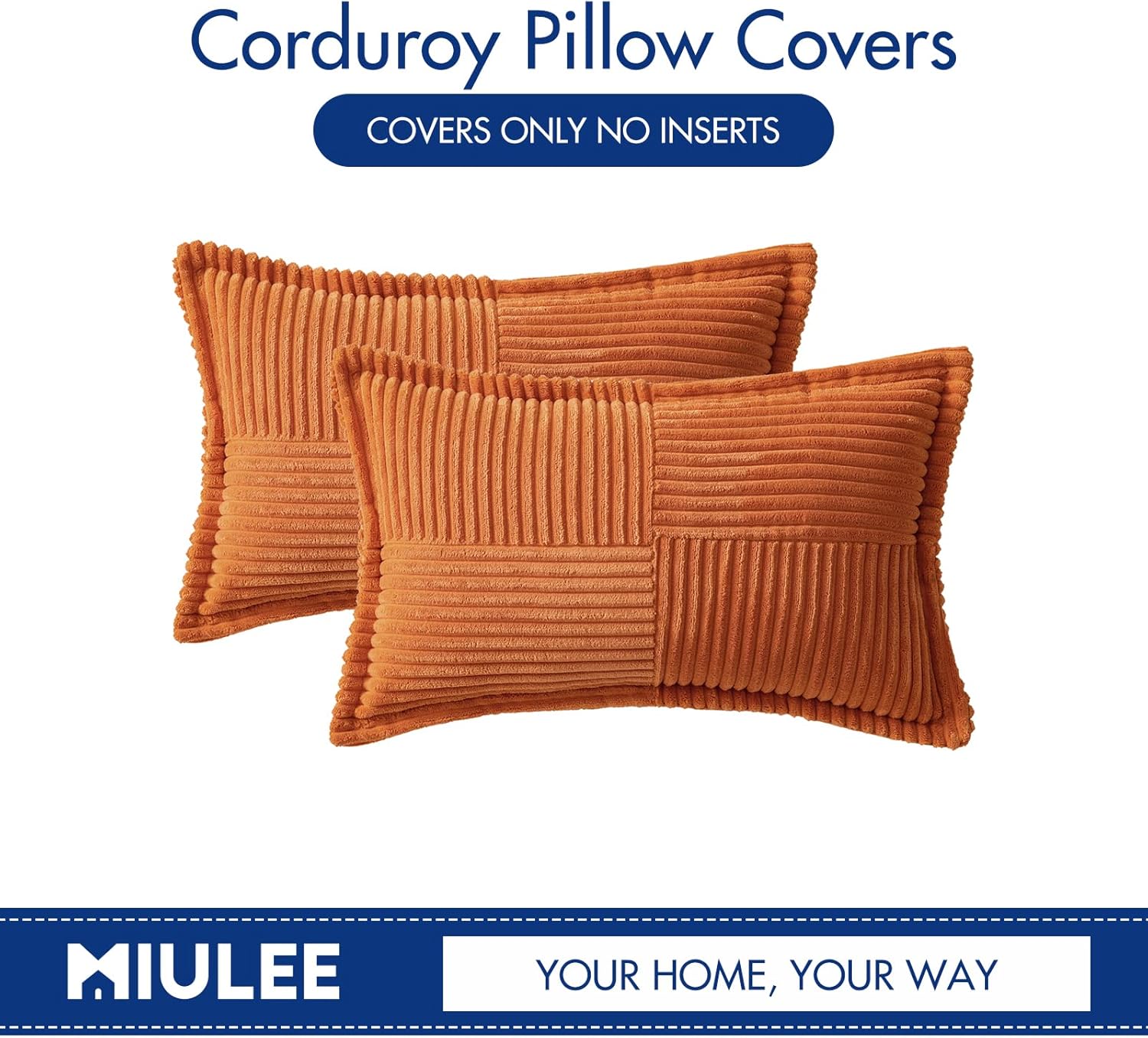 MIULEE Juego de 2 fundas de almohada naranjas de 12 x 20 pulgadas con empalme, fundas de almohada de pana a rayas bohemias súper suaves decorativas