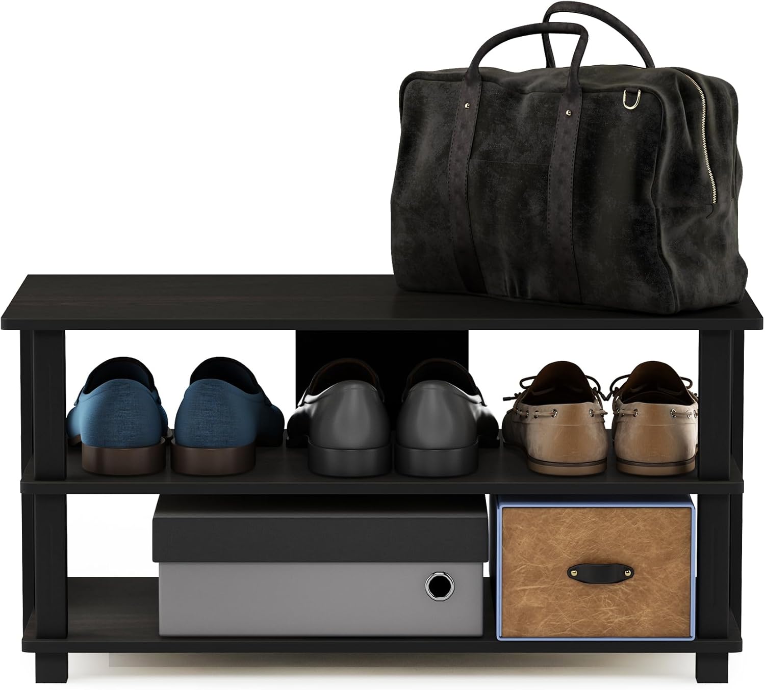 Furinno Turn-N-Tube – Zapatero compacto de 3 niveles para entrada de armario, color espressonegro