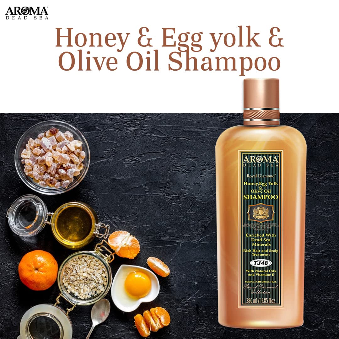Aroma Dead Sea Champú de miel y yema de huevo y aceite de oliva Receta antigua restaura el equilibrio natural del cabello para un cabello sano y