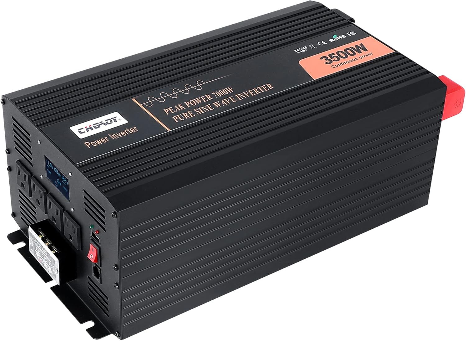 Inversor de corriente, inversor de onda sinusoidal pura de 3500 W, CC 12 V a CA, 120 V, inversor de automóvil con pantalla digital LCD, control