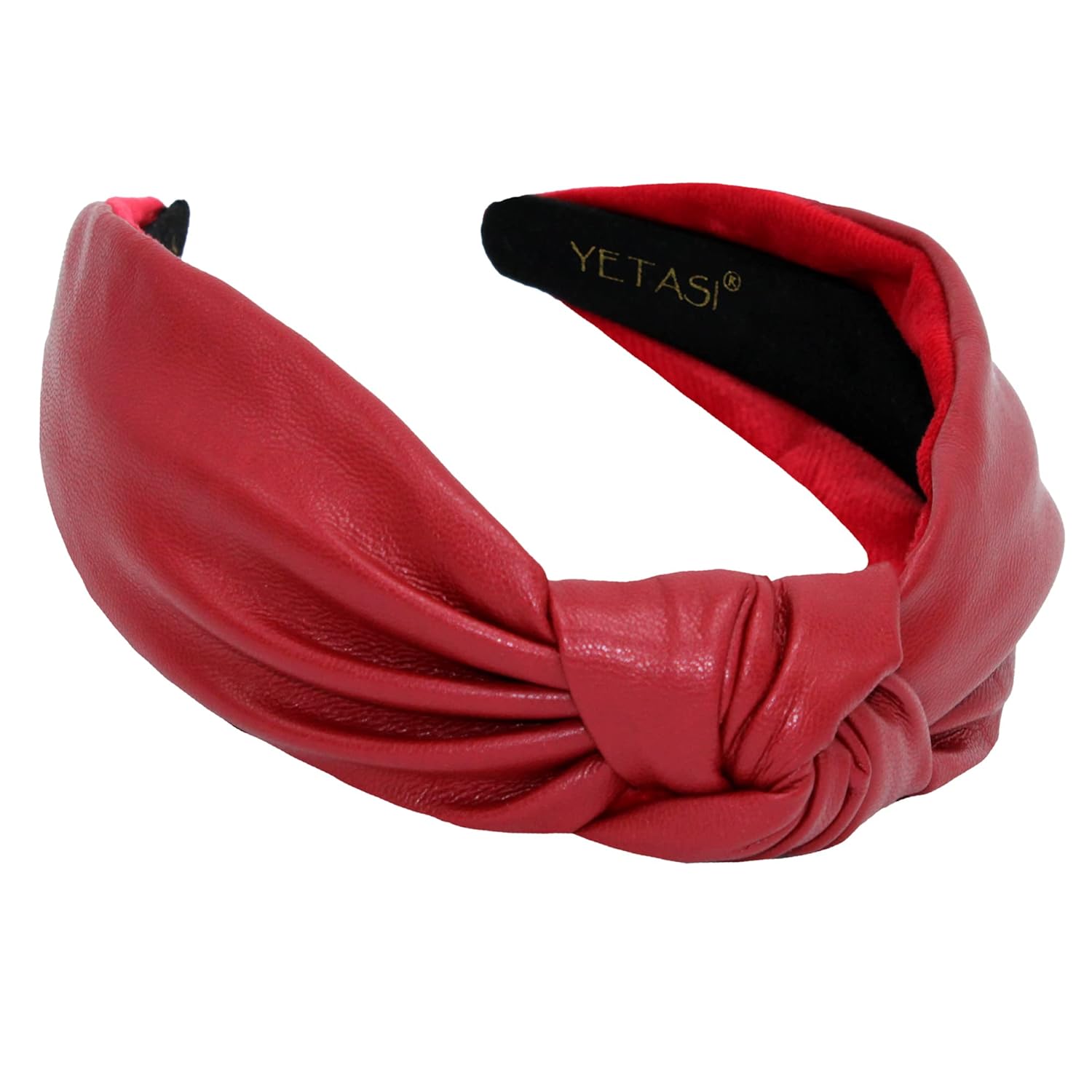YETASI Diademas para mujer, diademas rojas de moda para mujer, diadema anudada de piel sintética para mujer, es un elegante nudo superior para