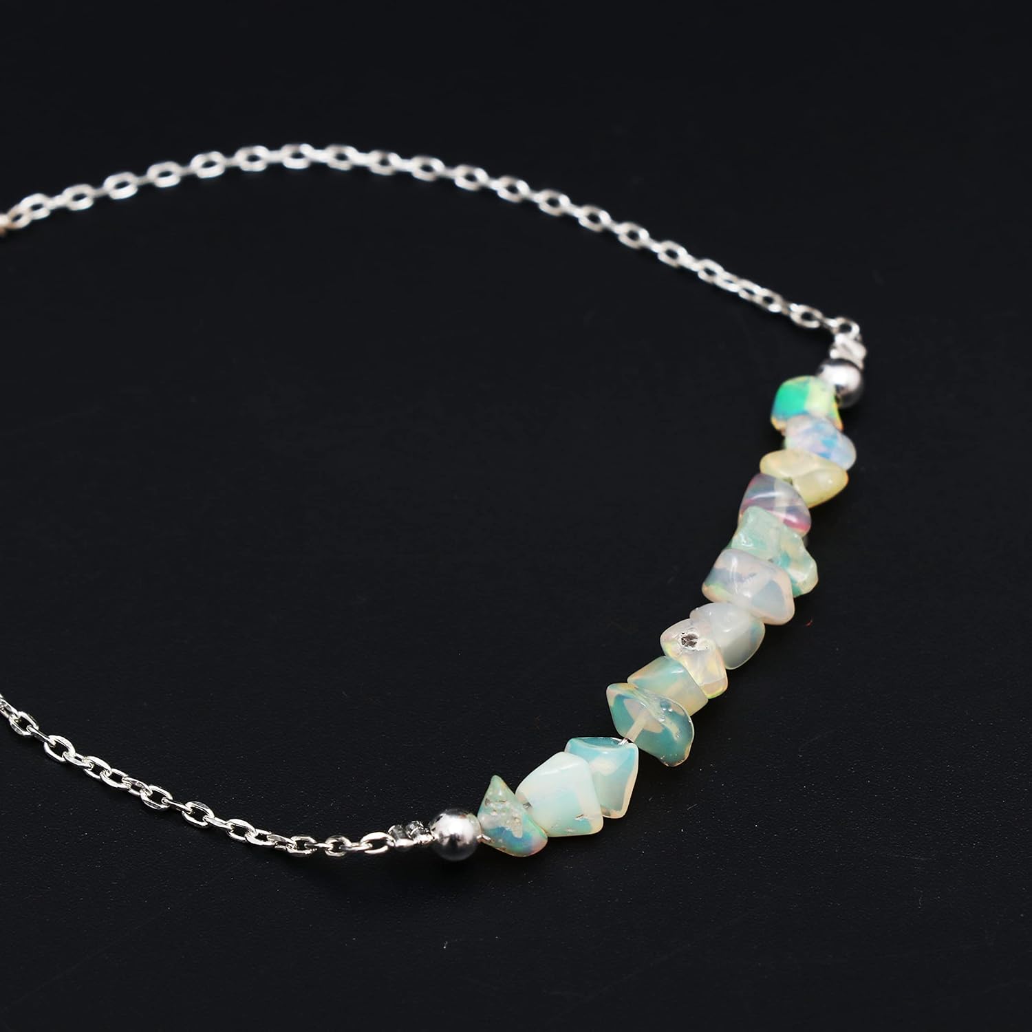 GemInspire 925 Sterling Silver Natural Ethiopian Opal Chips Bar Bracelet, Dainty Bracelet, Silver Jewelry Gift For Her (Ethiopian Opal)
