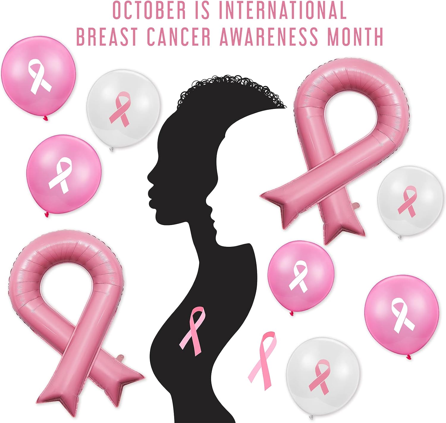 40 globos de cinta rosa sobre el cáncer de mama, globos de concienciación sobre el cáncer de mama, globo rosa sobre el cáncer de mama, globo de