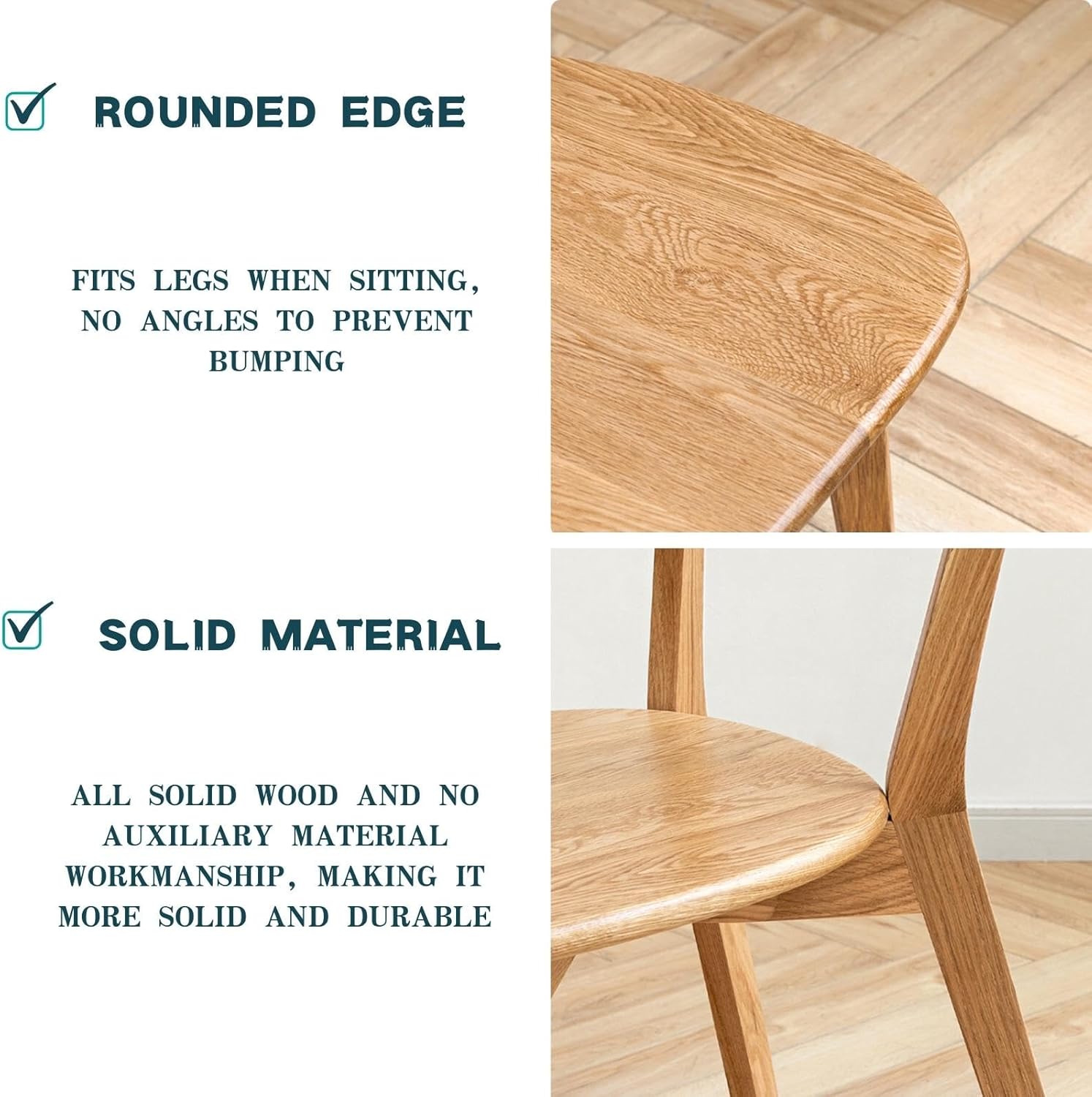 Juego de 2 sillas de comedor 100% madera de roble, sillas de cocina con cómodo respaldo redondo, sillas para sala de estar, comedor, fácil montaje,