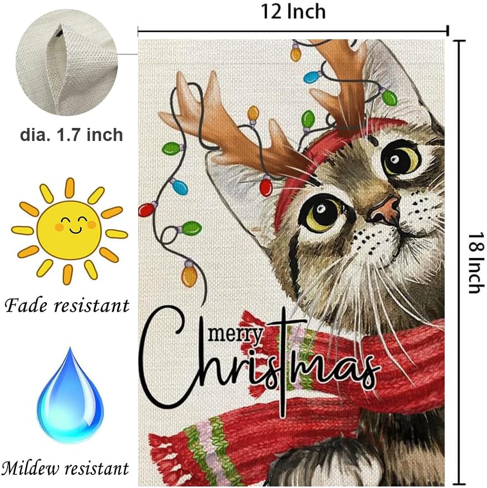 RABUSOFA Bandera de jardín de gato de Navidad de 12 x 18 pulgadas, doble cara para exteriores, decoración de Navidad de gato de invierno para