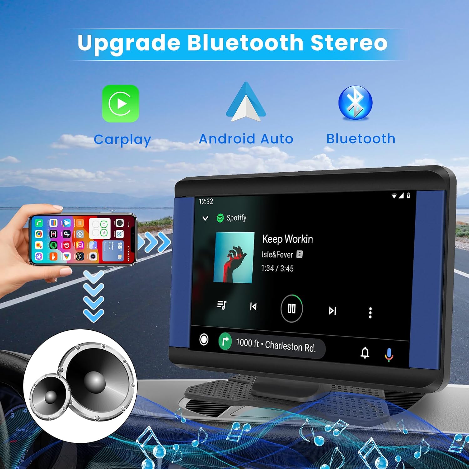Inefala Estéreo portátil inalámbrico para automóvil Apple CarPlay de 7 pulgadas, soporte para tablero CarPlay con Android Auto, pantalla táctil