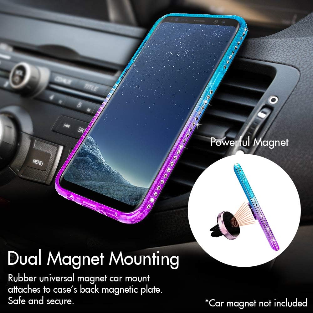 Silverback Funda para Galaxy S8 Plus, funda con purpurina holográfica líquida en movimiento con soporte de soporte, soporte de anillo de diamantes