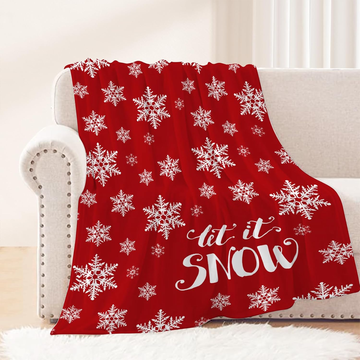 Neatee Living Manta decorativa de Navidad, tamaño individual, manta de invierno de Navidad con copos de nieve para sofá cama, manta suave y ligera