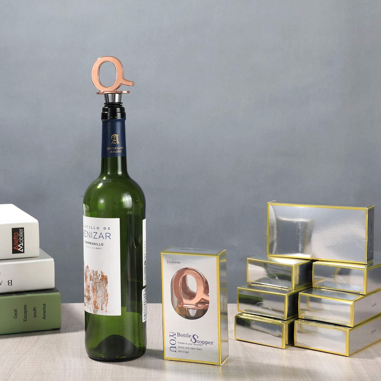 Tapón para botella de vino y bebidas con acabado de oro rosa, accesorios reutilizables para tapón de botella y regalo divertido para inauguración de