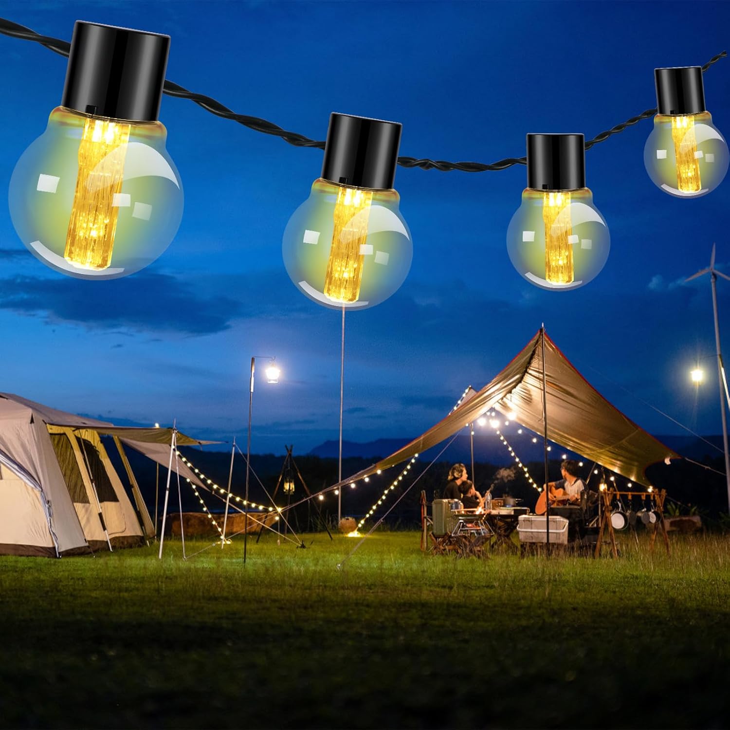 Tira de luces para exteriores, bajo voltaje enchufable de 3.5 V, tira de luces G50 Globe para patio de 43 pies, con 30 bombillas Edison