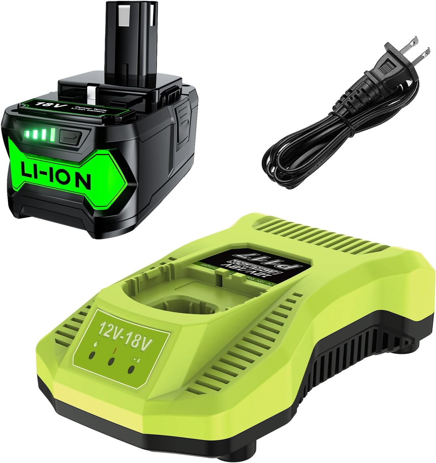 Batería y cargador actualizado de 7000 mAh P108 de 18 V y cargador para batería Ryobi de 18 V y cargador P117 compatible con Ryobi 18V ONE + P108