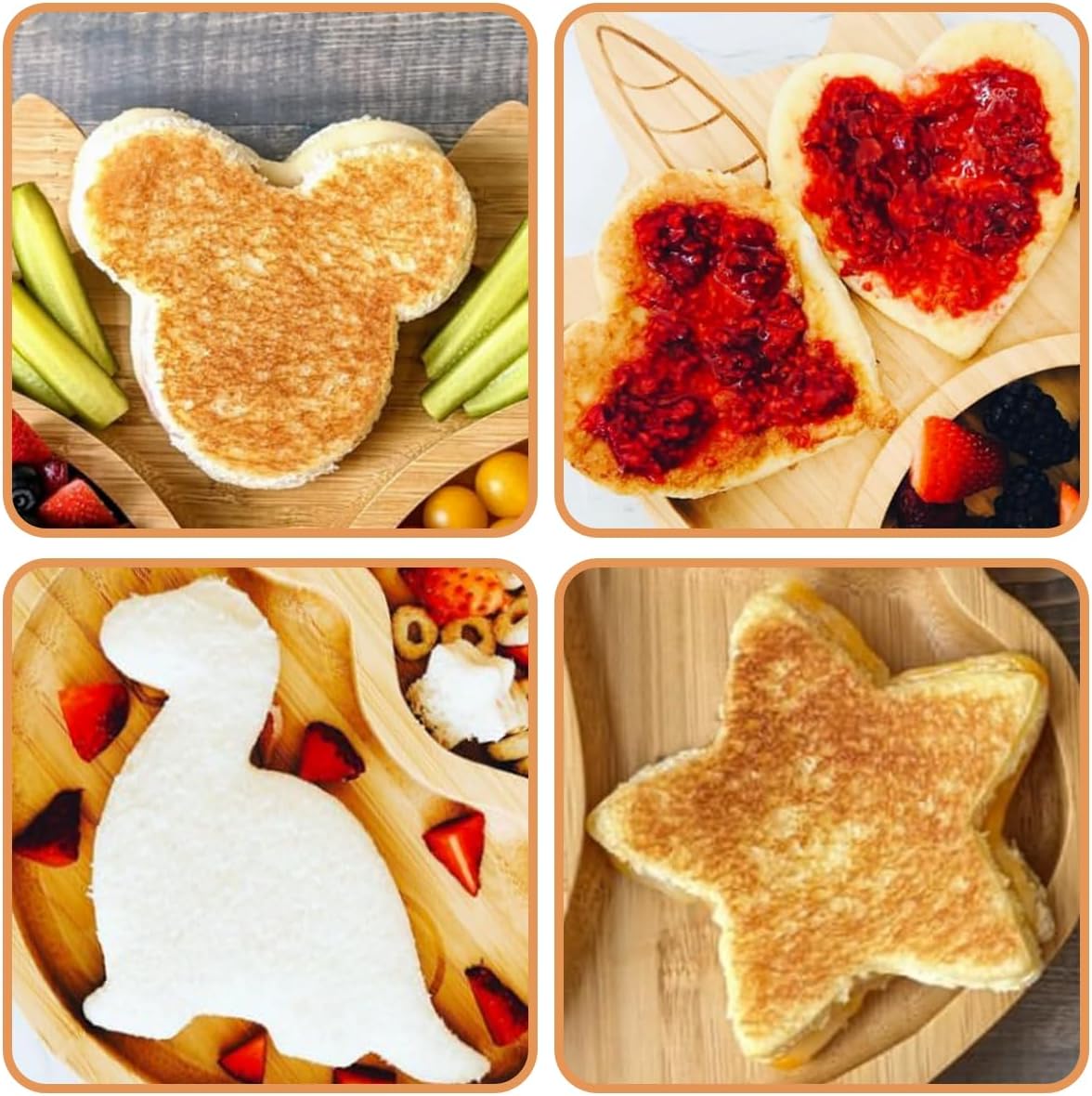 28 cortadores de galletas sándwich para niños con asa, grandes formas de dinosaurio, corazón, estrella, ratón, cortadores de fondant, 13 cortadores