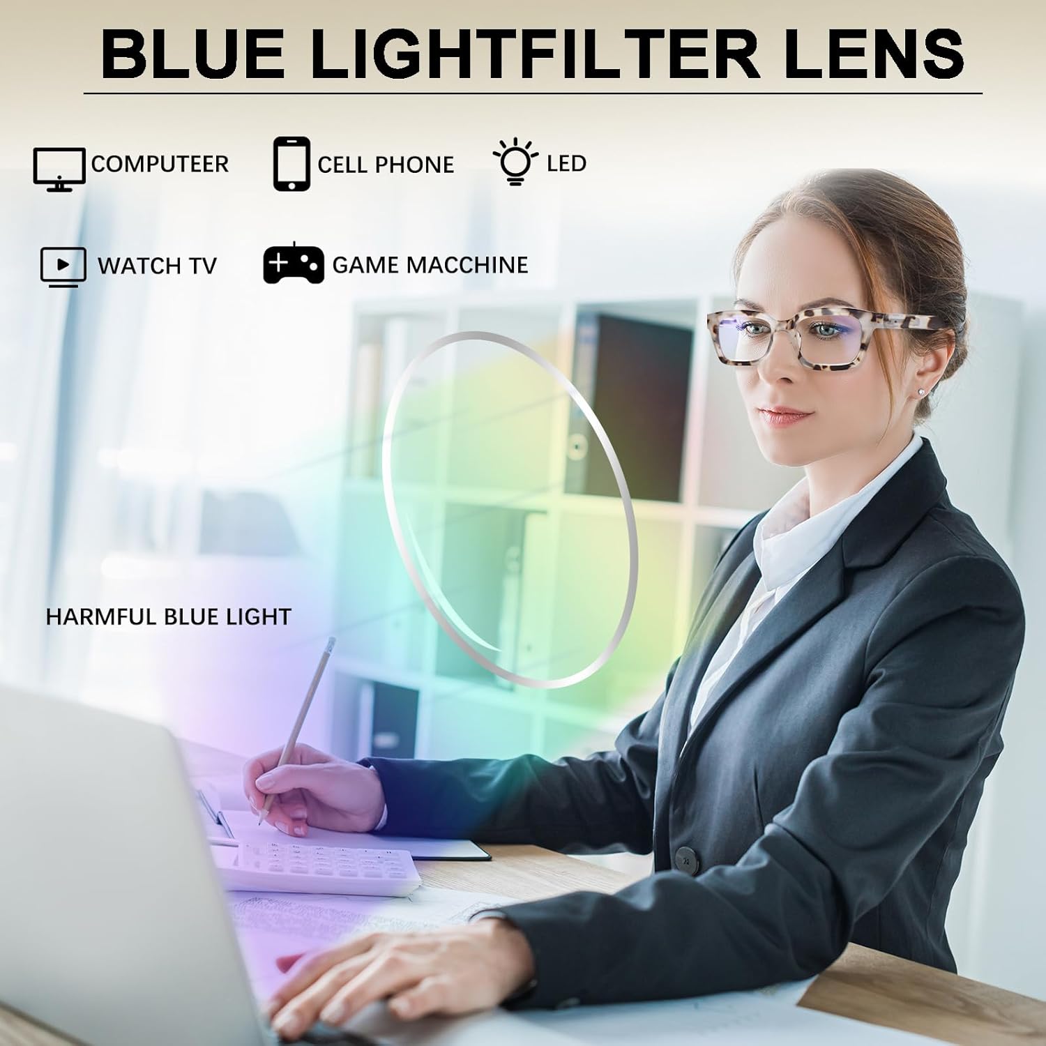 ZONLON Paquete de 4 lentes de lectura progresivos multienfoque para mujeres, estilo Oprah, bloqueo de luz azul, lectores de computadora