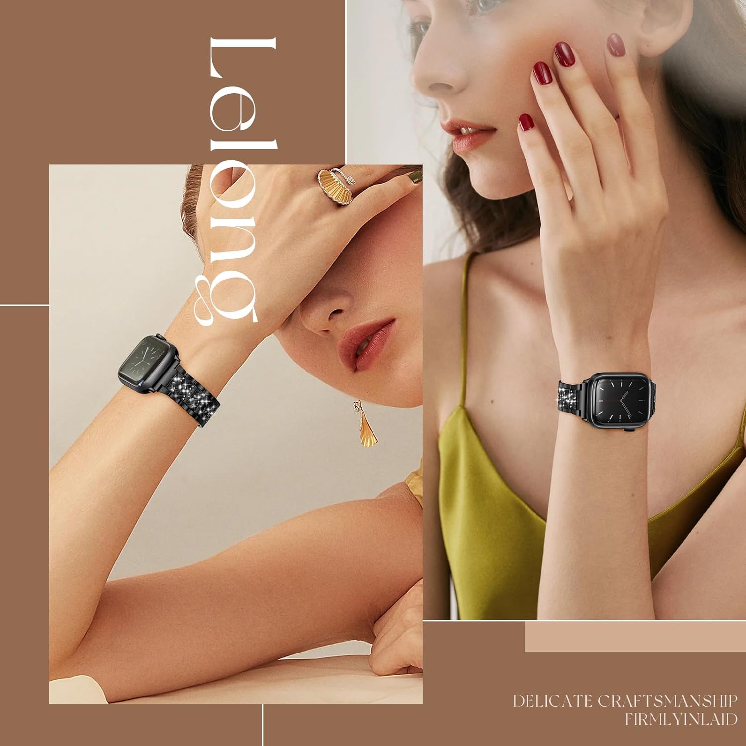 LELONG – Correa extensible para Apple Watch de 1.496 pulgadas, 1.575pulgadas, 1.654 pulgadas y 1.732pulgadas series 5, 4, 3, 2 y 1 con marco para