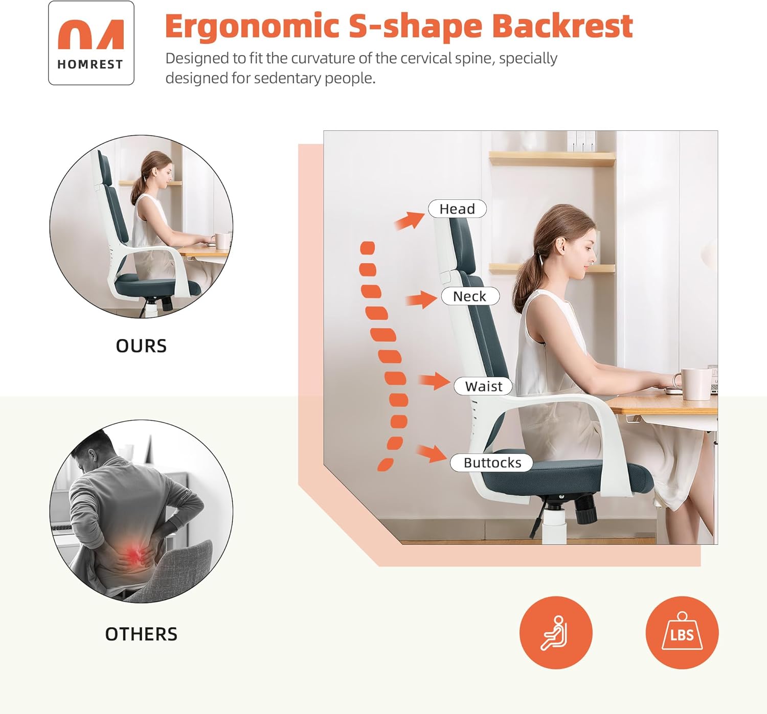 HOMREST Silla de escritorio de oficina, silla de oficina ejecutiva con asiento y respaldo ajustables, silla de oficina con respaldo alto para