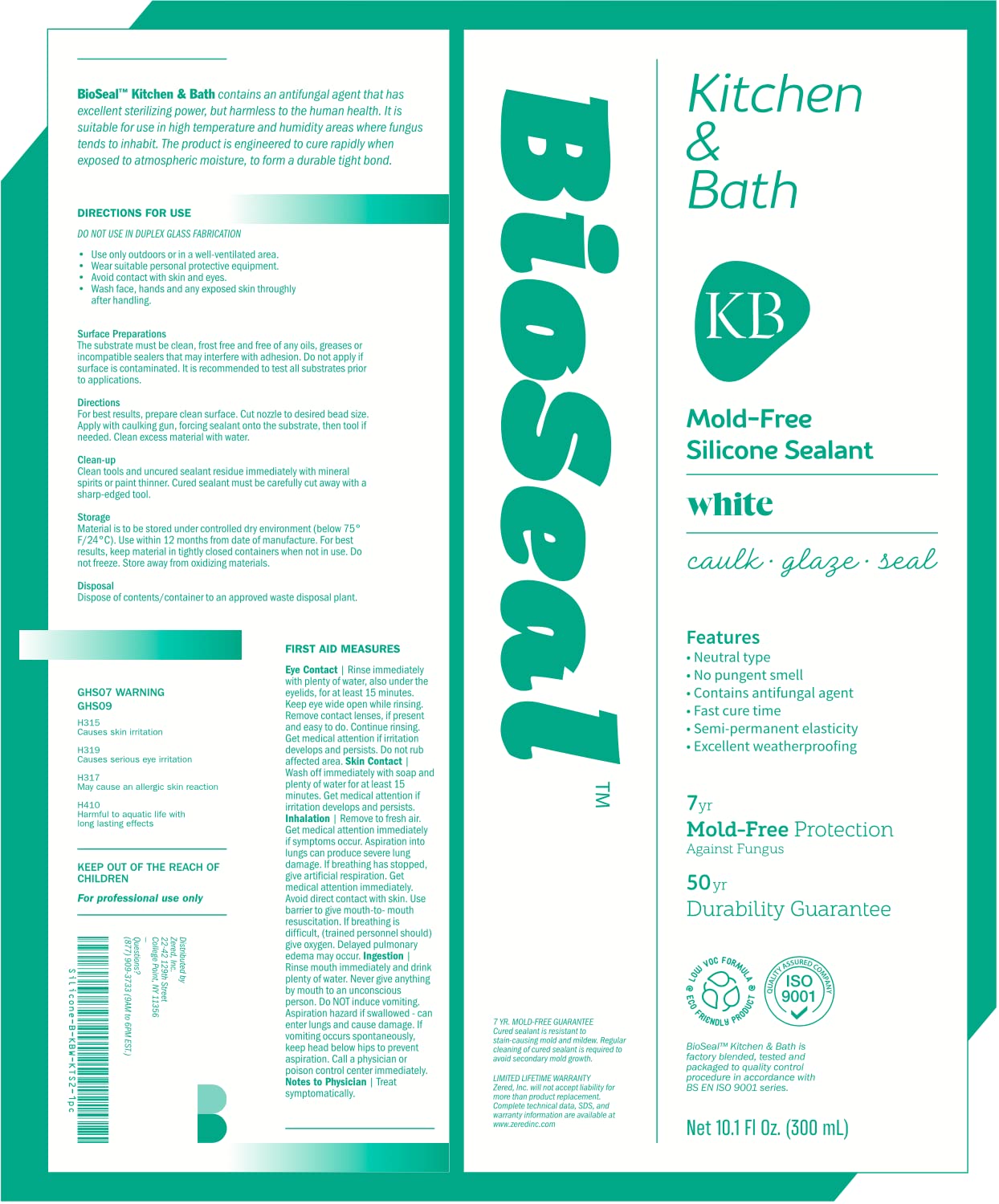 White BioSeal – Sellador de silicona para cocina y baño, resistente al agua y de bajo olor, cartucho de 10.1 onzas, color blanco (paquete de 10)