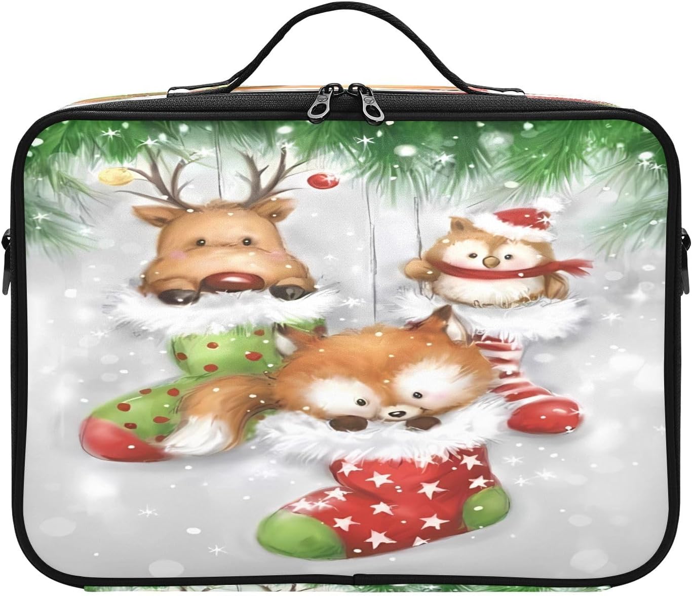 Zathe Bolsas de cosméticos de viaje de animales del bosque blanco y verde para mujeres, neceser de viaje, bolsas de maquillaje grandes con
