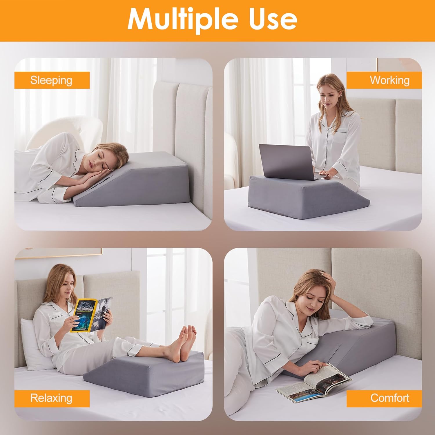 Ruqmuis Almohadas de elevación de piernas para dormir, almohada de cuña de espuma viscoelástica para piernas, almohada de cuña de rodilla para