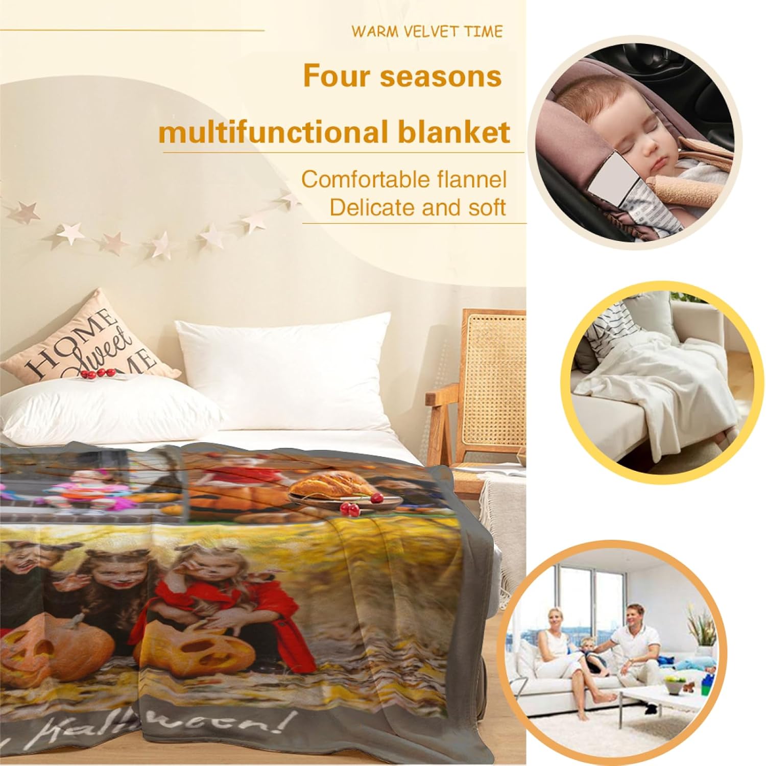 Masrtuli Manta personalizada de forro polar de Halloween, manta ligera y mullida para el hogar, dormitorio, sofá oficina, manta acogedora de