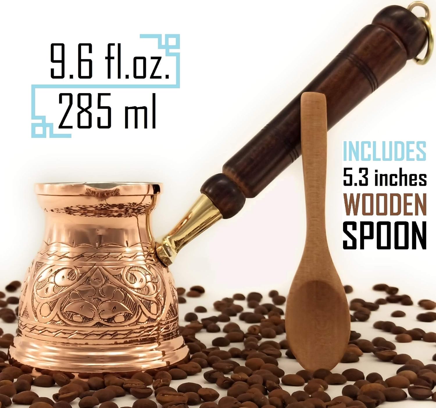 DEDE Copper – Serie IST (mediano-9.6 fl.oz) – Cafetera árabe griega turca grabada de cobre macizo más grueso, cafetera para estufa, Cezve, Jezve,