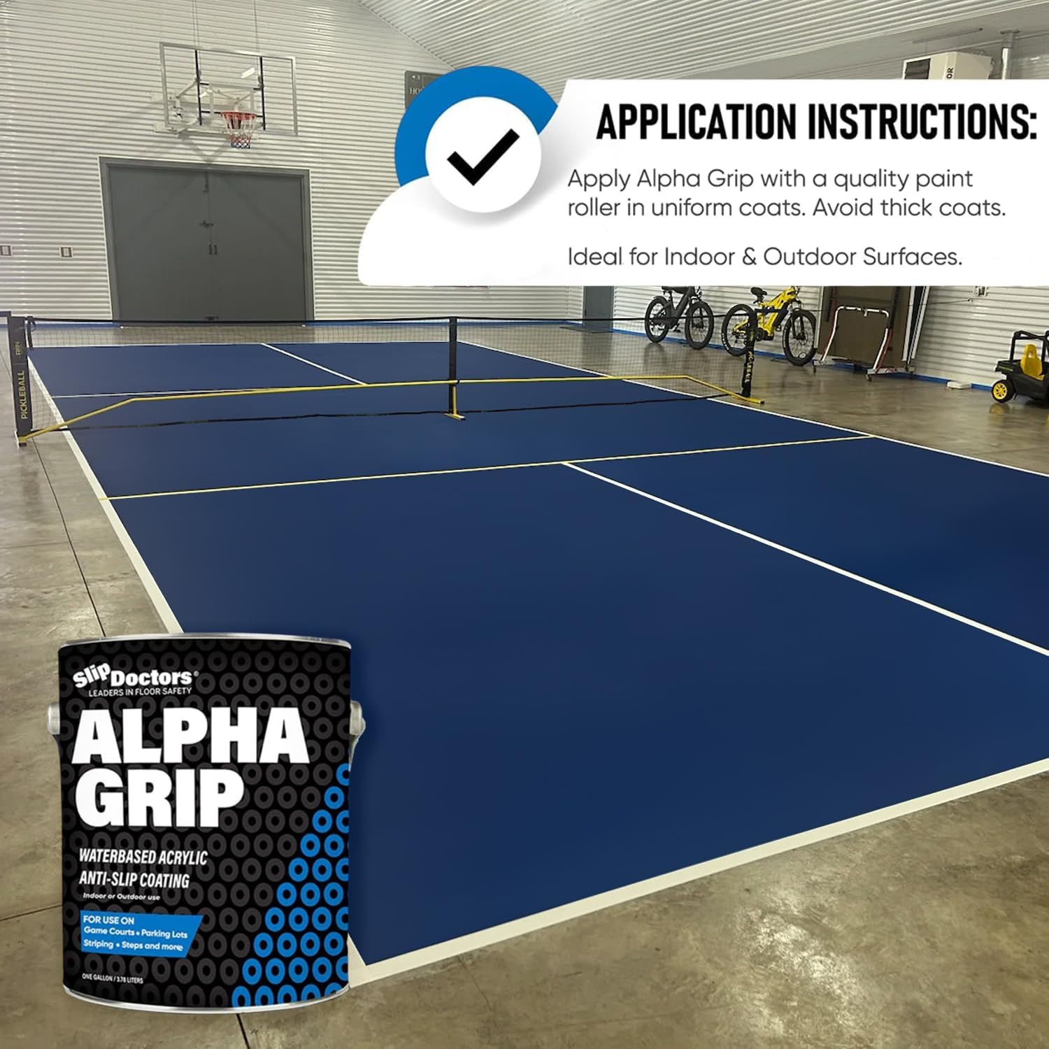 Alpha Grip Pickleball Court – Pintura para hormigón, asfalto y piedra, revestimiento antideslizante para una tracción superior (azul pickleball, 1