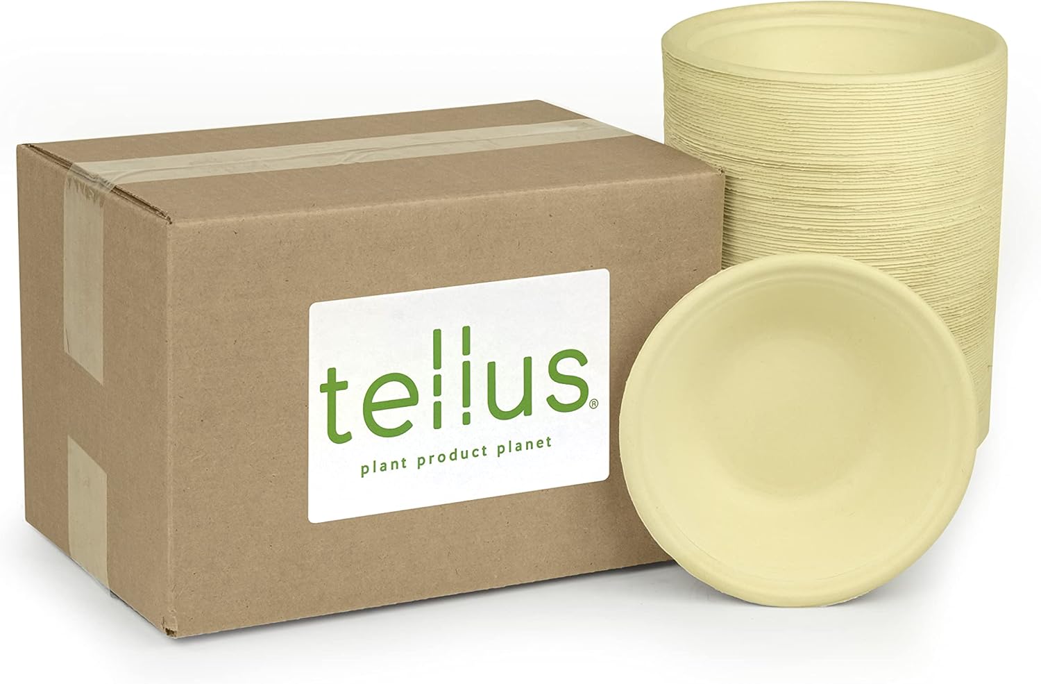 Tellus Productos, cuencos desechables ecológicos (125 unidades) de 12 onzas, vajilla compostable y duradera, cultivada y fabricada en los Estados