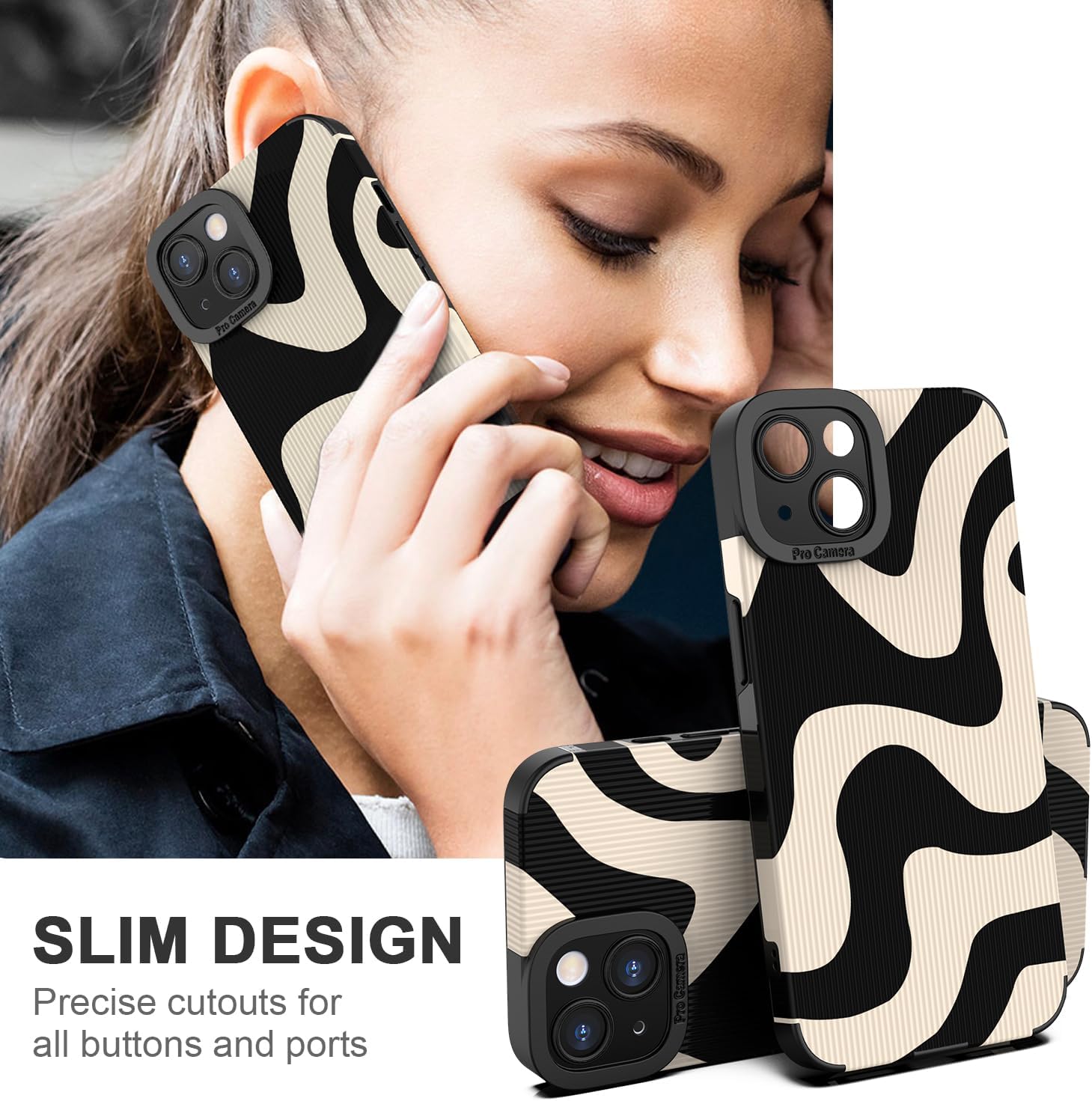 Compatible con iPhone 13 – Funda de silicona con diseño de ondas para mujeres y niñas, funda de silicona de TPU suave con diseño de cebra para