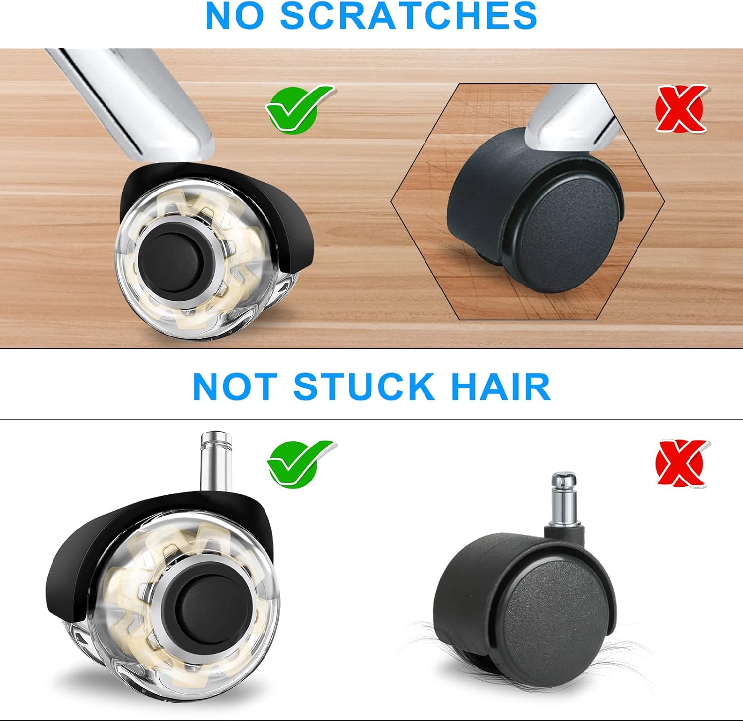 Office Chair Wheels Replacement-Heavy Duty Office Chair Casters(2200lbs),2”Universal Size Wheels for Office Chair,Smooth & Safe Rolling Office