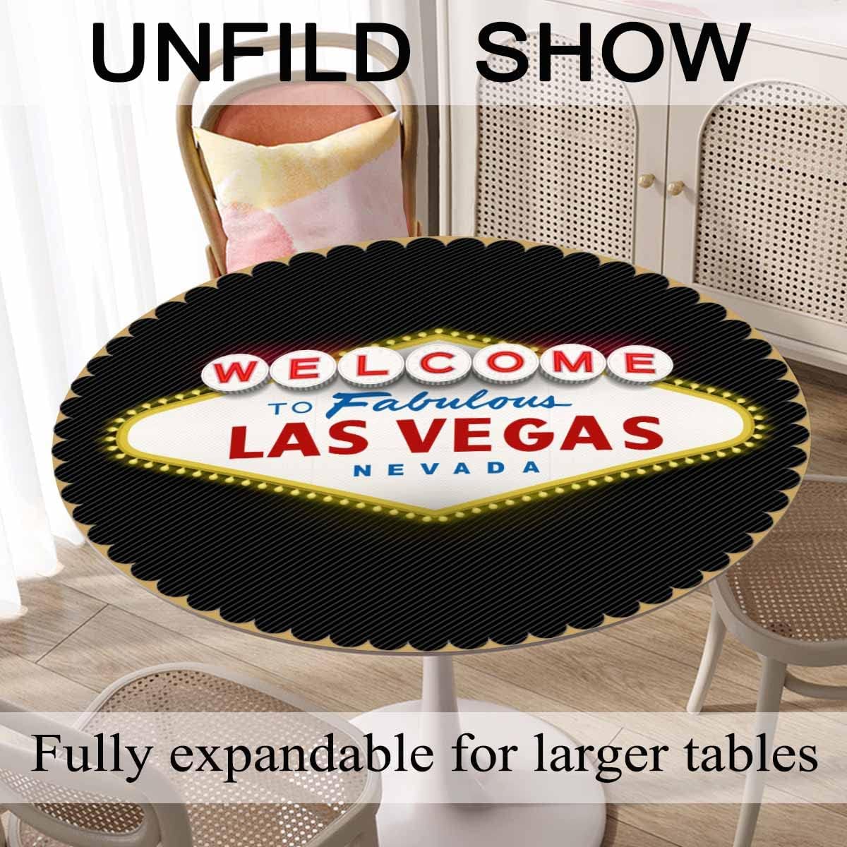 Mantel redondo de 60 pulgadas con texto en inglés “Welcome to Fabulous – Mantel redondo pequeño de Las Vegas Nevada para mesas redondas, mantel
