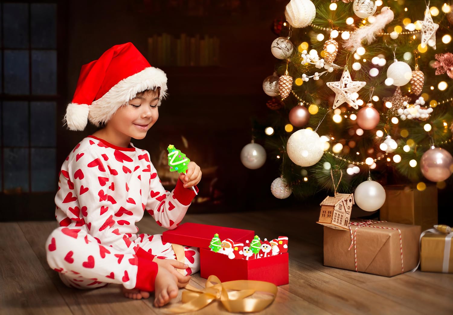 Fruidles Paleta de Navidad, Papá Noel, árbol de Navidad, paletas de bastones de caramelo, envueltas individualmente (paquete de 24)
