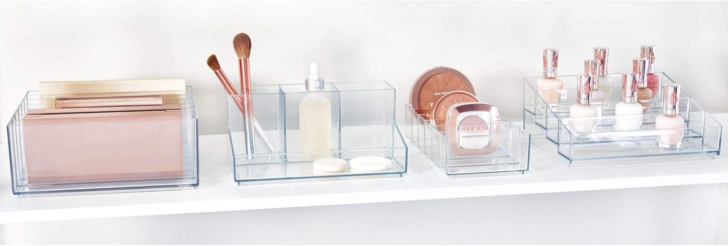 iDesign 42870 Clarity – Organizador de paleta de maquillaje ancho dividido de plástico sin BPA, 8.1 x 8.1 x 3.7 pulgadas